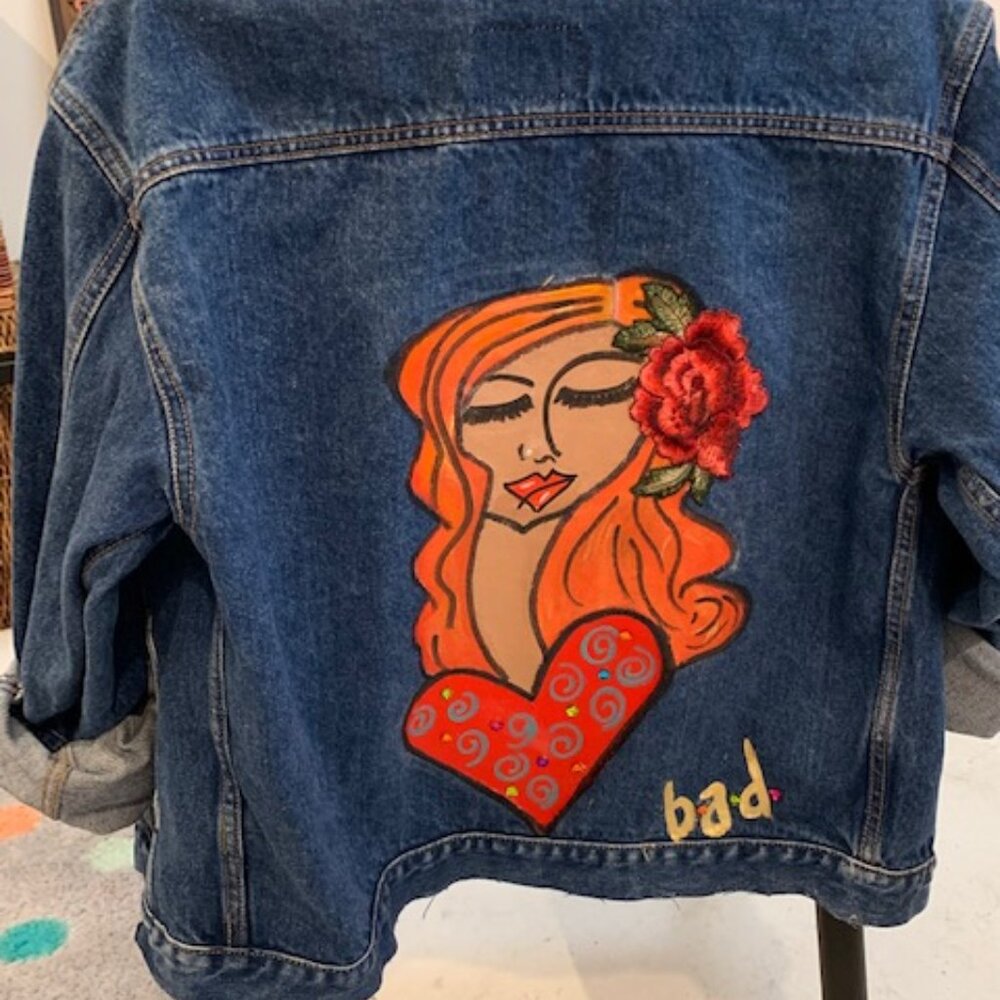 Artist original painted blue denim jean jacket
